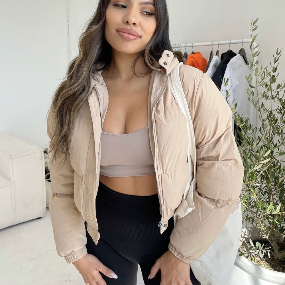 Tan Puffer Cropped Jacket